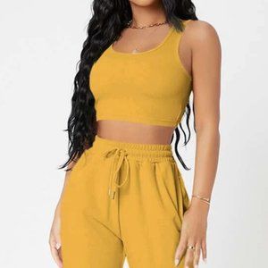 PETITE Solid Crop Tank Top And Joggers Set
